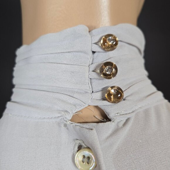 Vintage 80s Farouche Gray Chiffon belted Jumpsuit Size S Balloon Sleeves - Picture 13 of 16